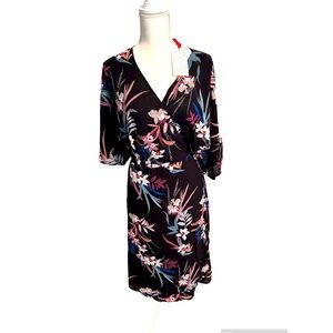 NWT Standards & Practices Black and Floral Wrap Dress